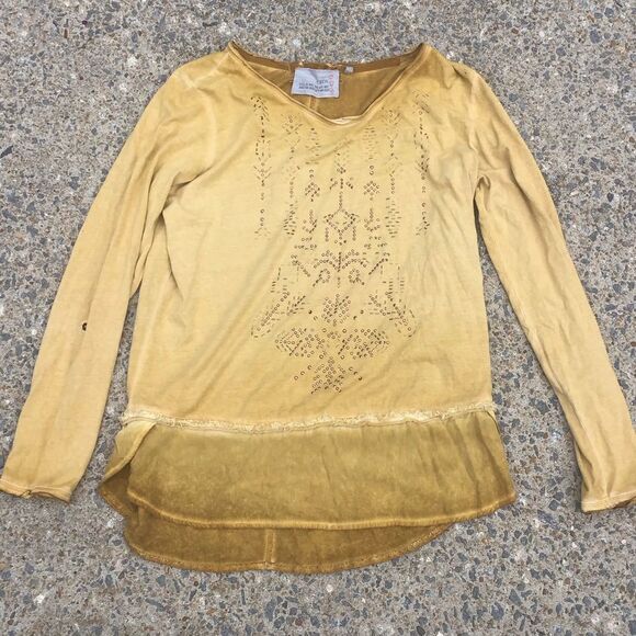 CECIL Peasant Bohemian Embroidered Yellow Long Sleeve Tunic - Picture 1 of 10